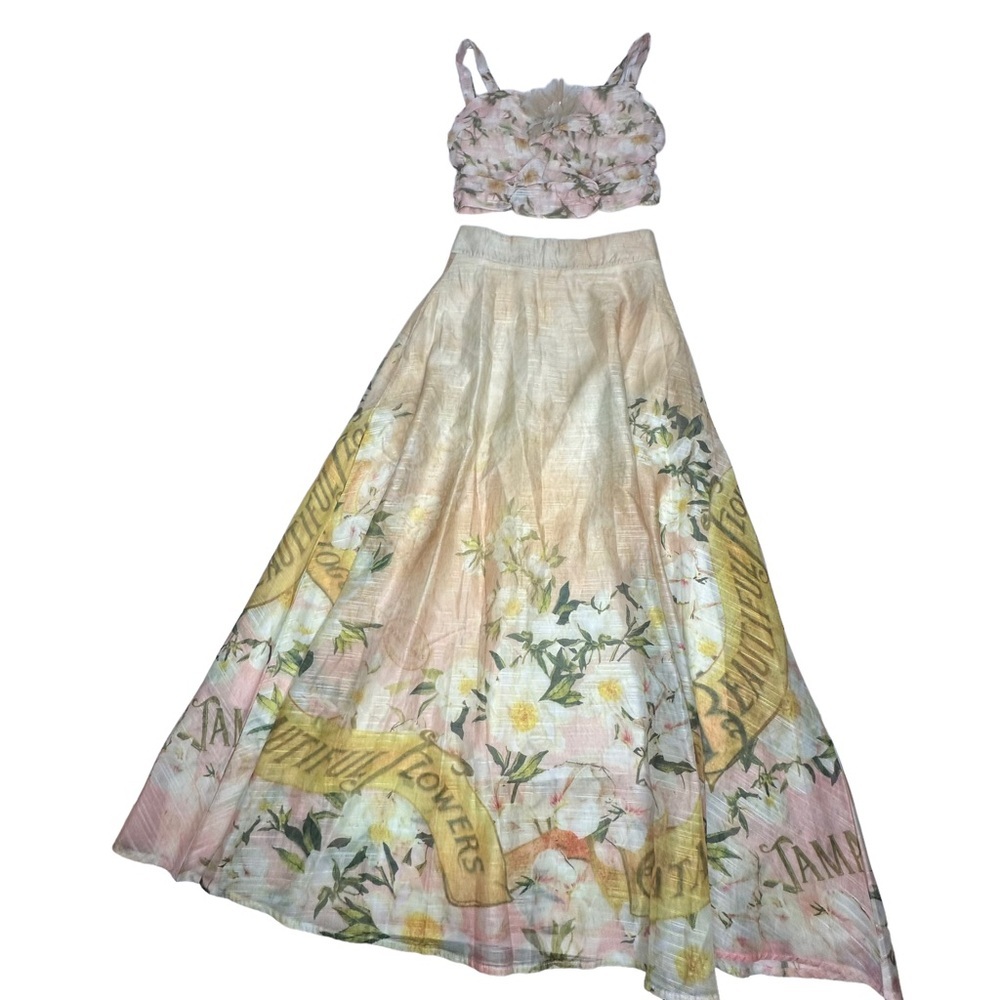 NWT Elegant Vintage Inspired Coastal Garden Floral CropTop/Maxi Skirt Set S - Picture 2 of 16